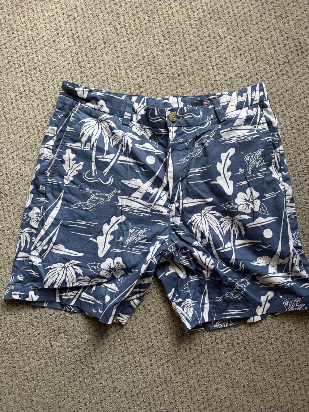 Vineyard Vines Navy and White Tropical Print Flat Front Shorts